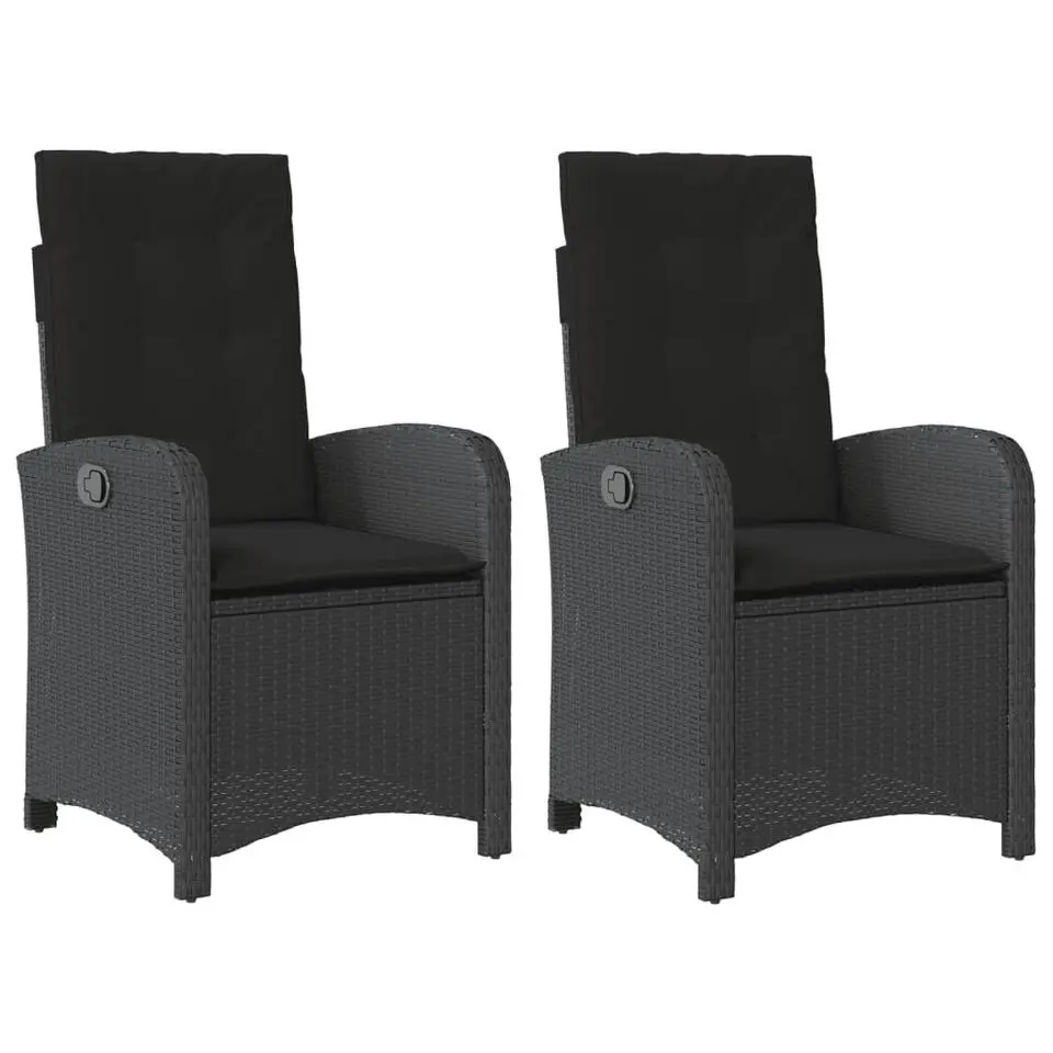 vidaXL - Verstelbare tuinstoel - Kussens - Zwart - Poly rattan - 2 stuks