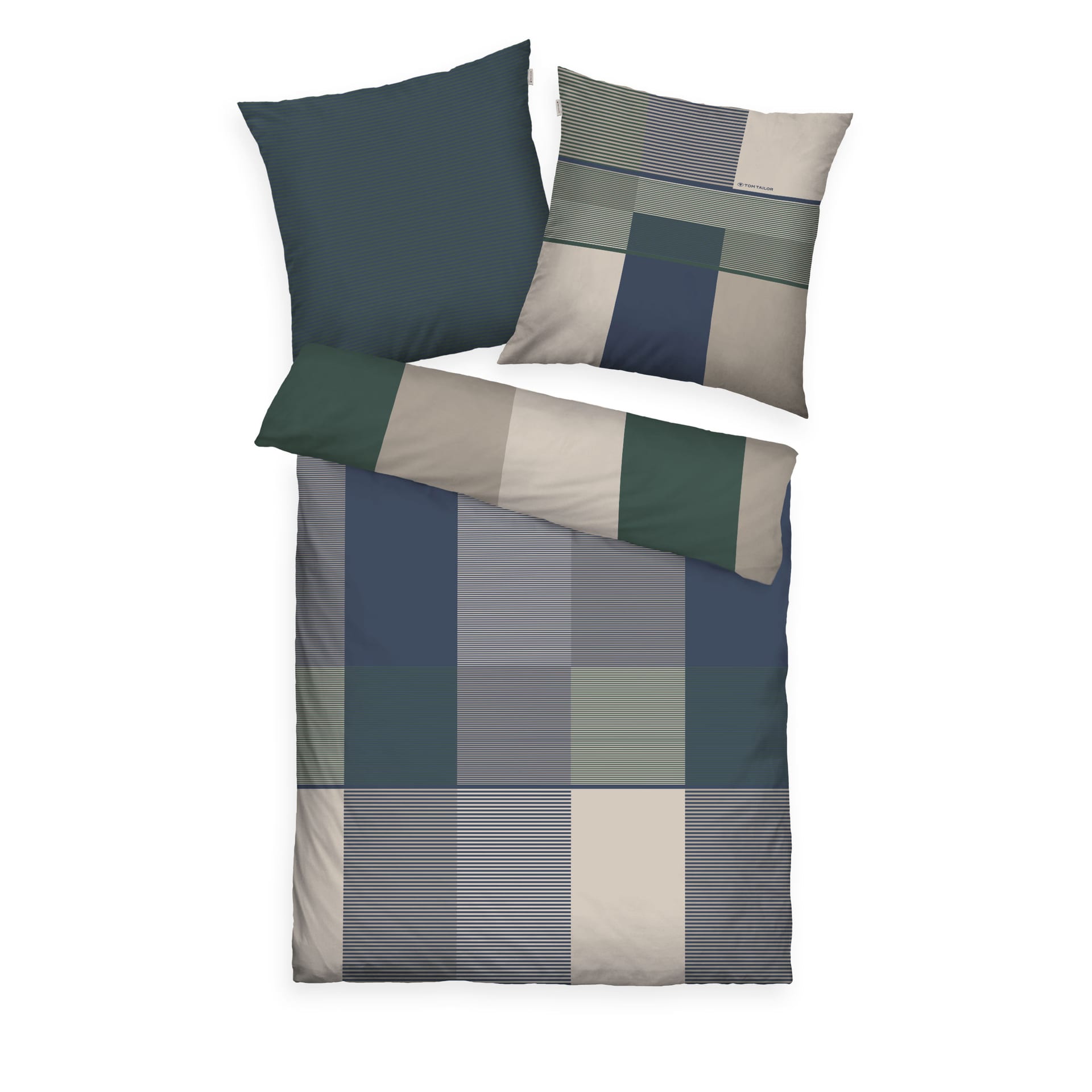 TOM TAILOR Satin-Bettwäsche KARO 135 x 200 cm navy/natur