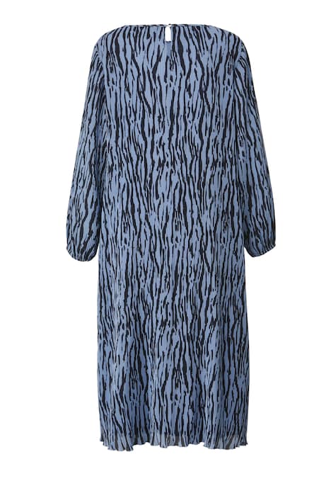 Midi-Plissekleid, Straight Fit, Alloverdruck, Rundhals, Langarm