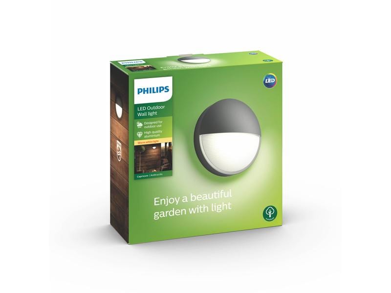 Philips myGarden LED Wandleuchte Capricorn, 600 lm, Anthraz Wandleuchte für den Aussenbereich, 1x 6 W, LED