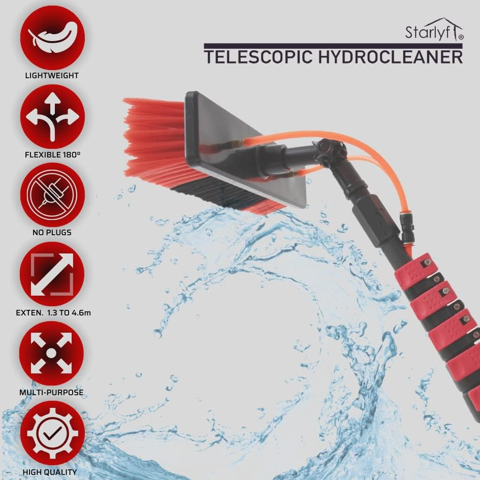 (4.6m) Telescopic Hydrocleaner Waschbürste Outdoor Reinigungs Schrubber Wasser Bürste mit Gartenschlauch Anschluss (VHGSLCIND0440)