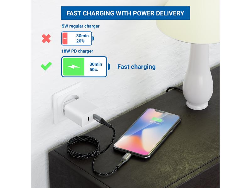 deleyCON USB 2.0-Kabel  USB C - Lightning 0.5 m DeleyCON Lightning-USB-C Kabel 50 cm, Apple MFI zertifiziert und lizenziert