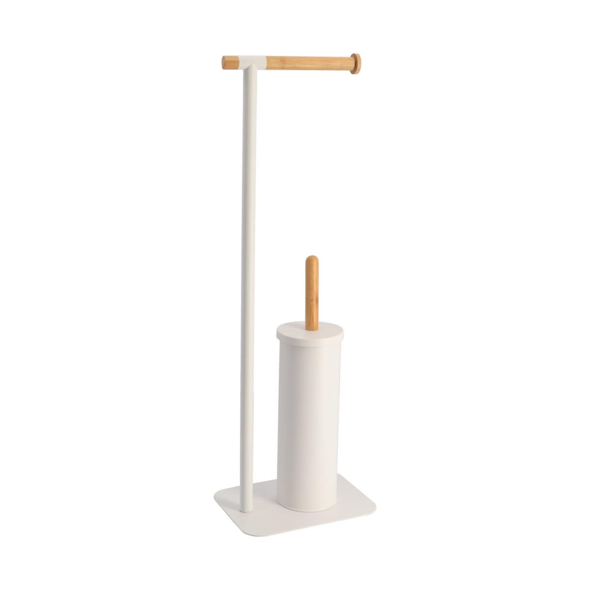 BROSSE ET DEROULEUR PAPIER WC METAL BAMBOU BLANC