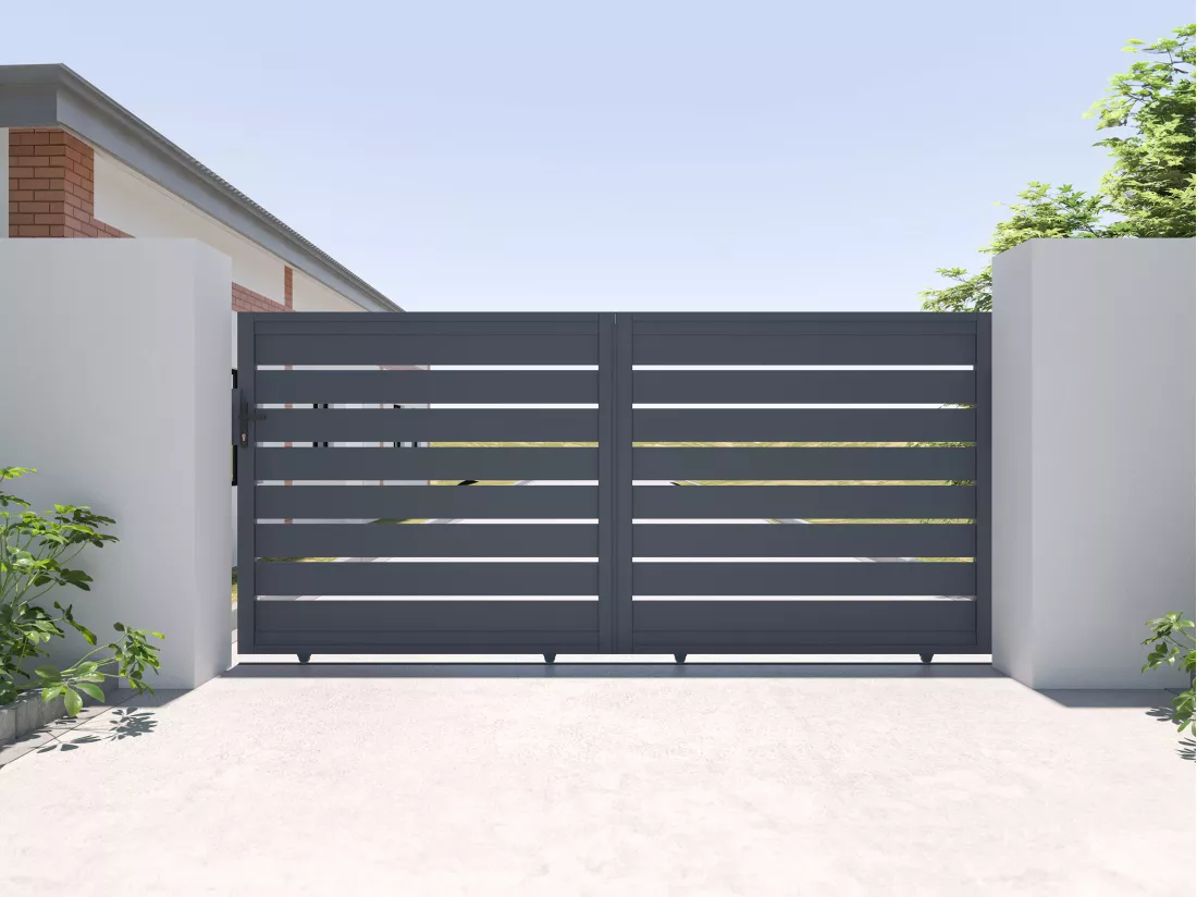 Portail électrique coulissant aluminium ajouré L374 x H165 cm anthracite - PRIMO