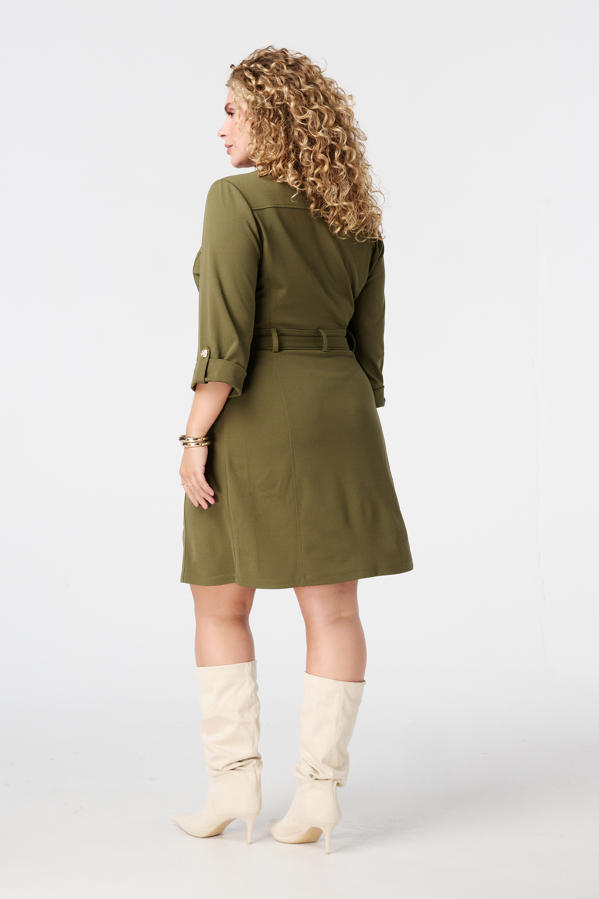 Jurk met sierknopen Khaki