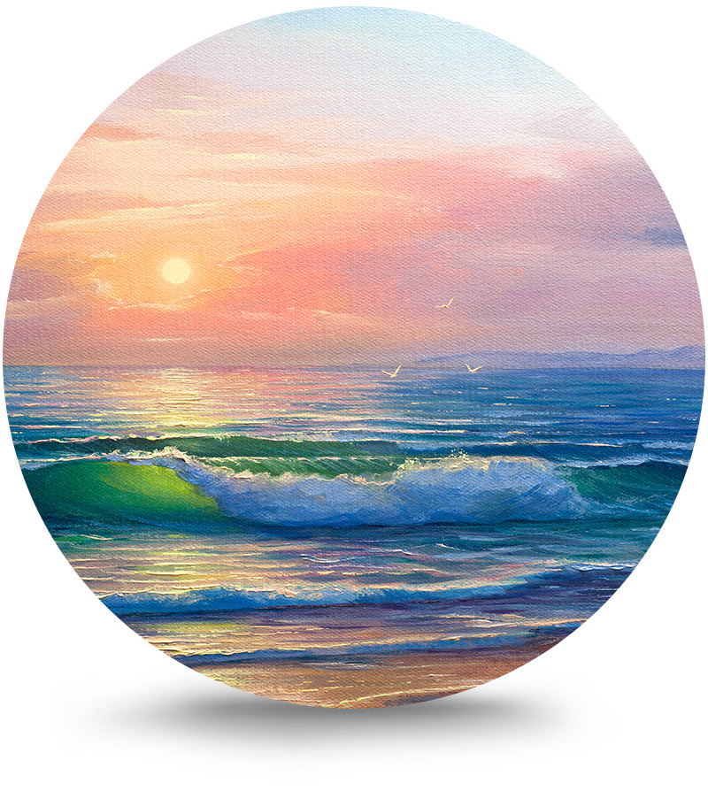 Rond schilderij aluminium Zee en branding 60 cm