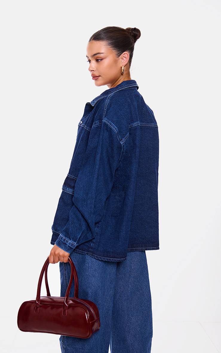 Bleu Indigo Surchemise En Denim Oversize À Boutons Avec Détails De Poches