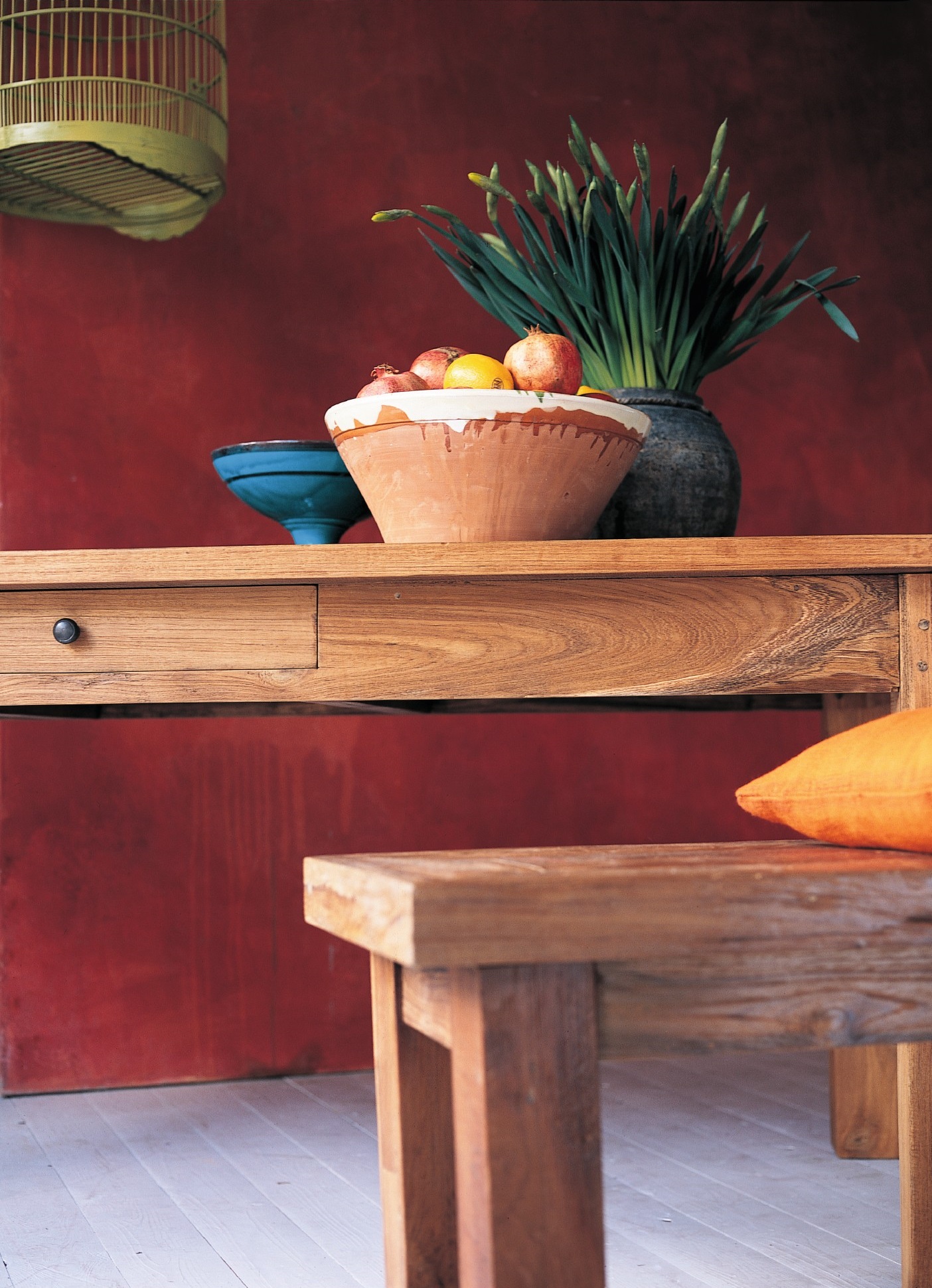 Esstisch aus recyceltem Teak mit Schublade, natur, L 140 cm, B 80 cm, H 79 cm von fischer's lagerhaus