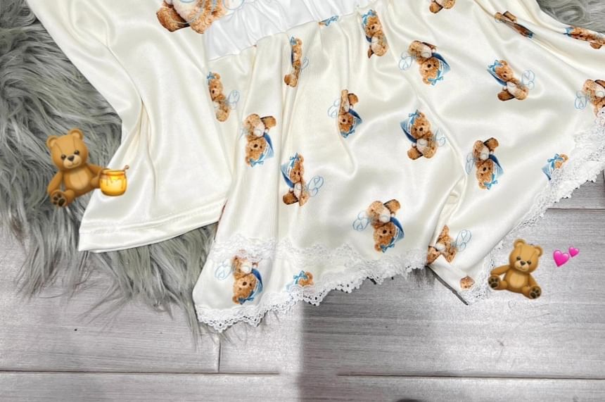 GOUB - Pyjamaset: camisoletop met kanten rand en berenprint + pyjamashorts