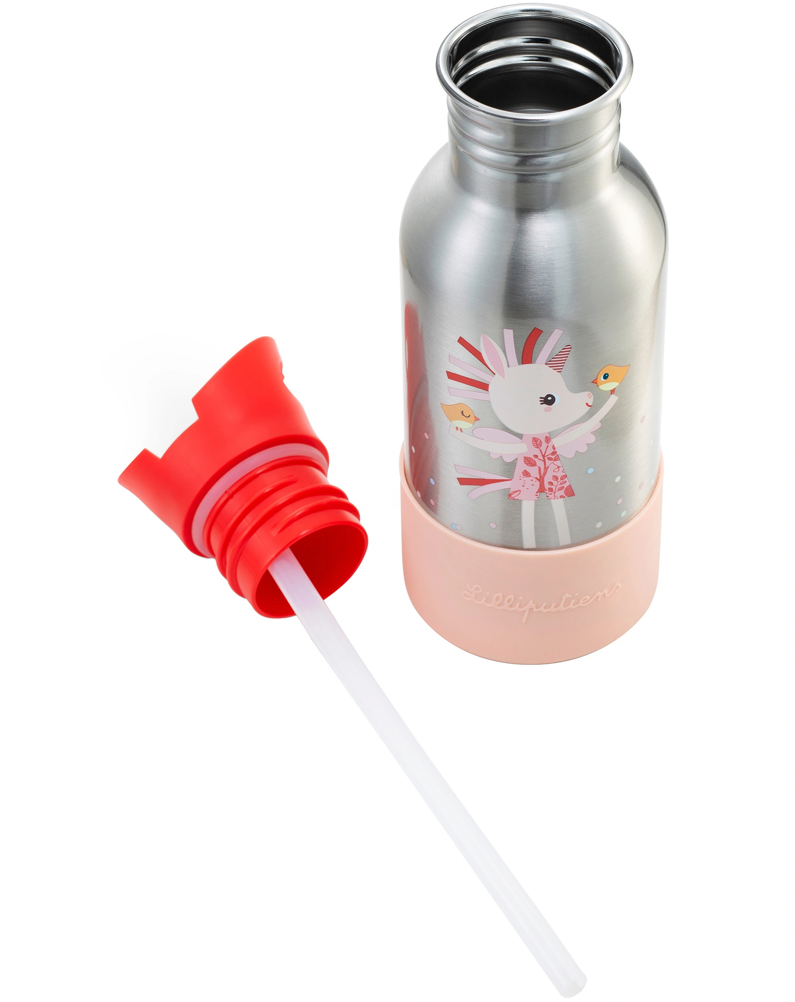 Edelstahl-Trinkflasche HAPPY LENA (0,6l) in silber/orange