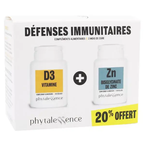 Kit de Defesa Imunológica Phytalessence: Vitamina D3 60 cápsulas + Zinco 60 cápsulas