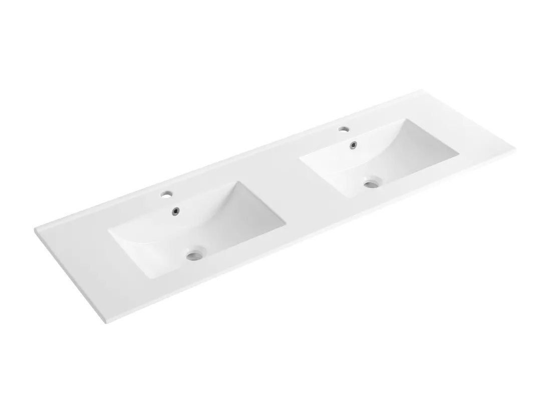 Meuble de salle de bain suspendu avec vasque à encastrer - Coloris naturel clair et noir - 150 cm - SABURI