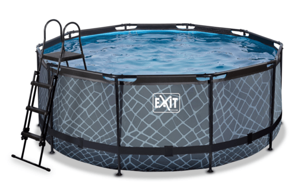 EXIT Stone svømmebasseng ø360x122cm med filterpumpe - grå, 10126 l, Innrammet basseng, Voksen og barn, 5 person(er), Stige, Værbestanding