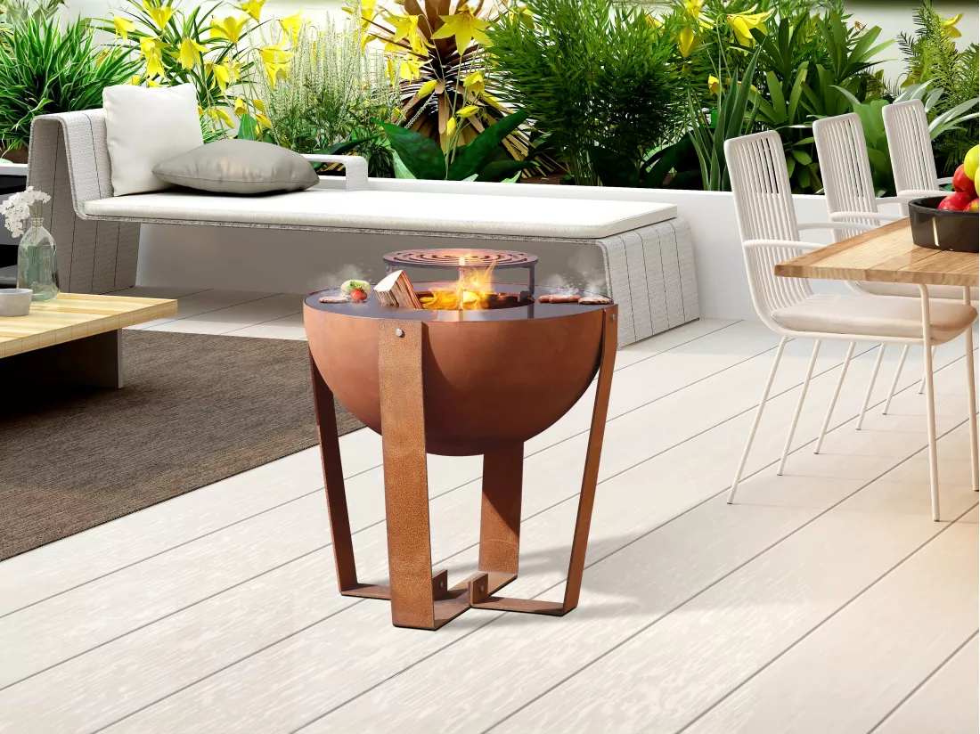Barbecue plancha brasero 3 en 1 en acier Corten - L70 x H80 x P70 cm - GREZIO