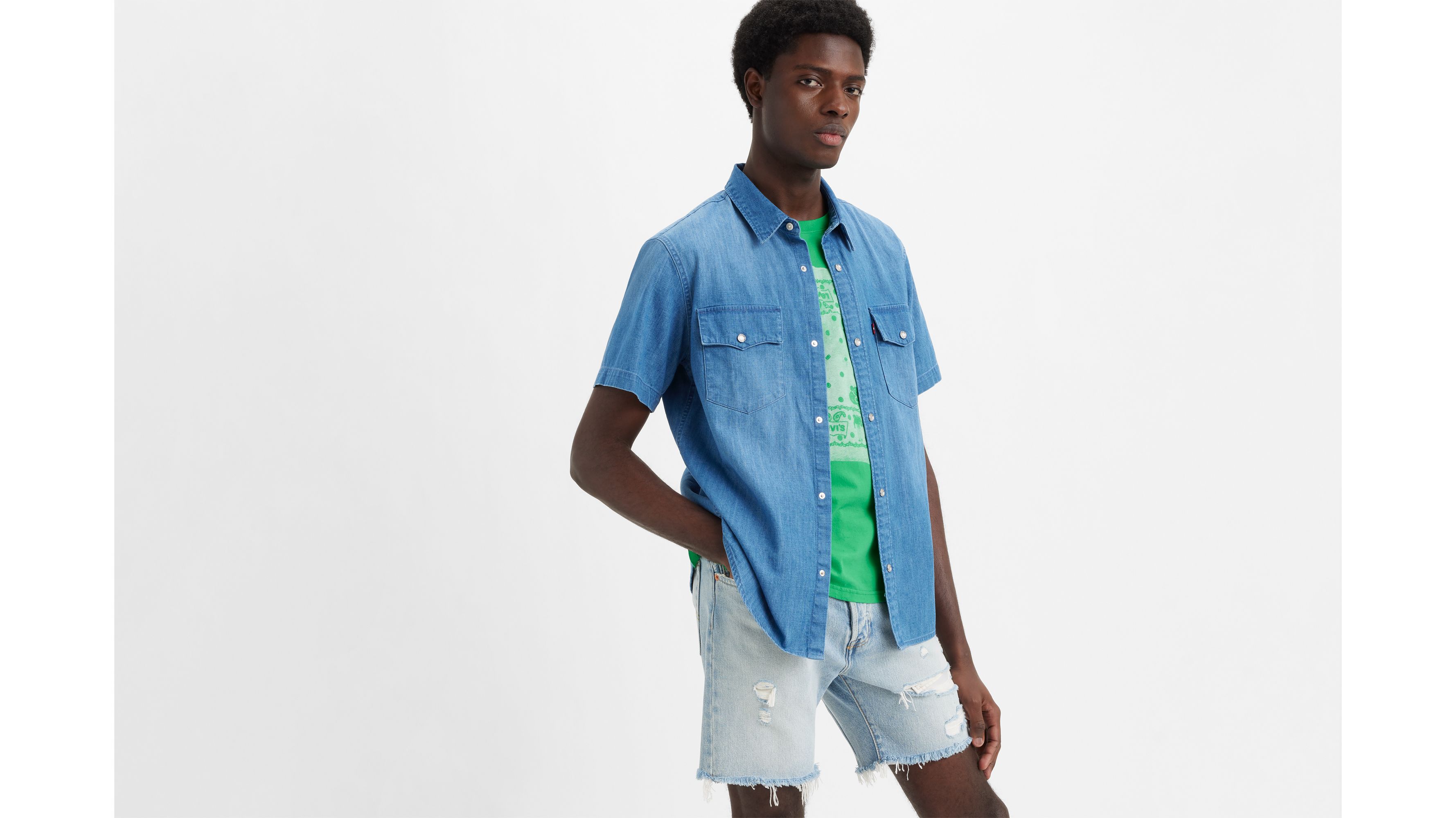 Chemise Western à manches courtes relaxed - Tombstone Stonewash - Bleu