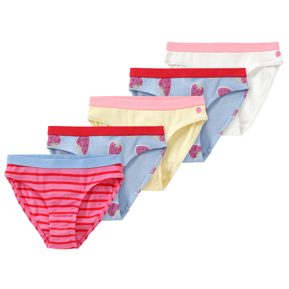 Famy 5 Mädchen Slips mit Rippstruktur hellblau / hellgelb / weiss