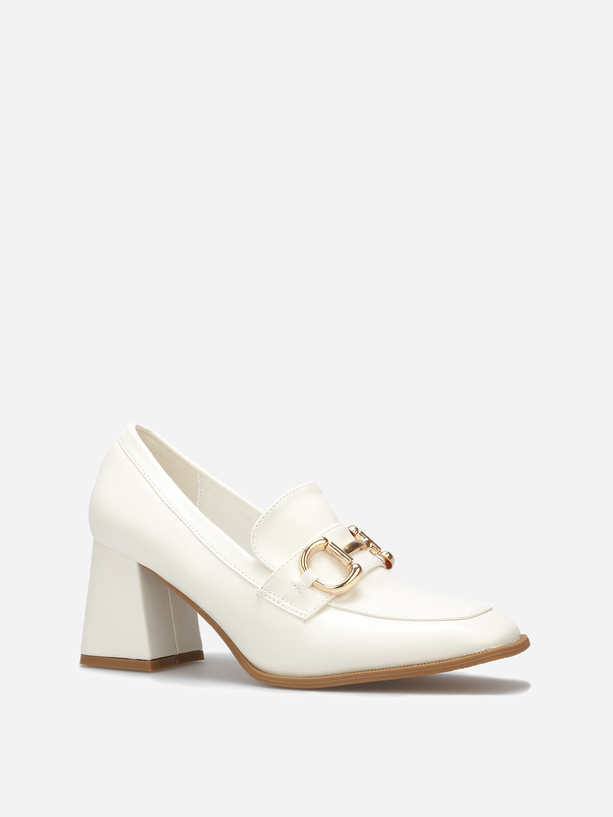 Mocassins à talon avec bout carré et mors doré- Blanc