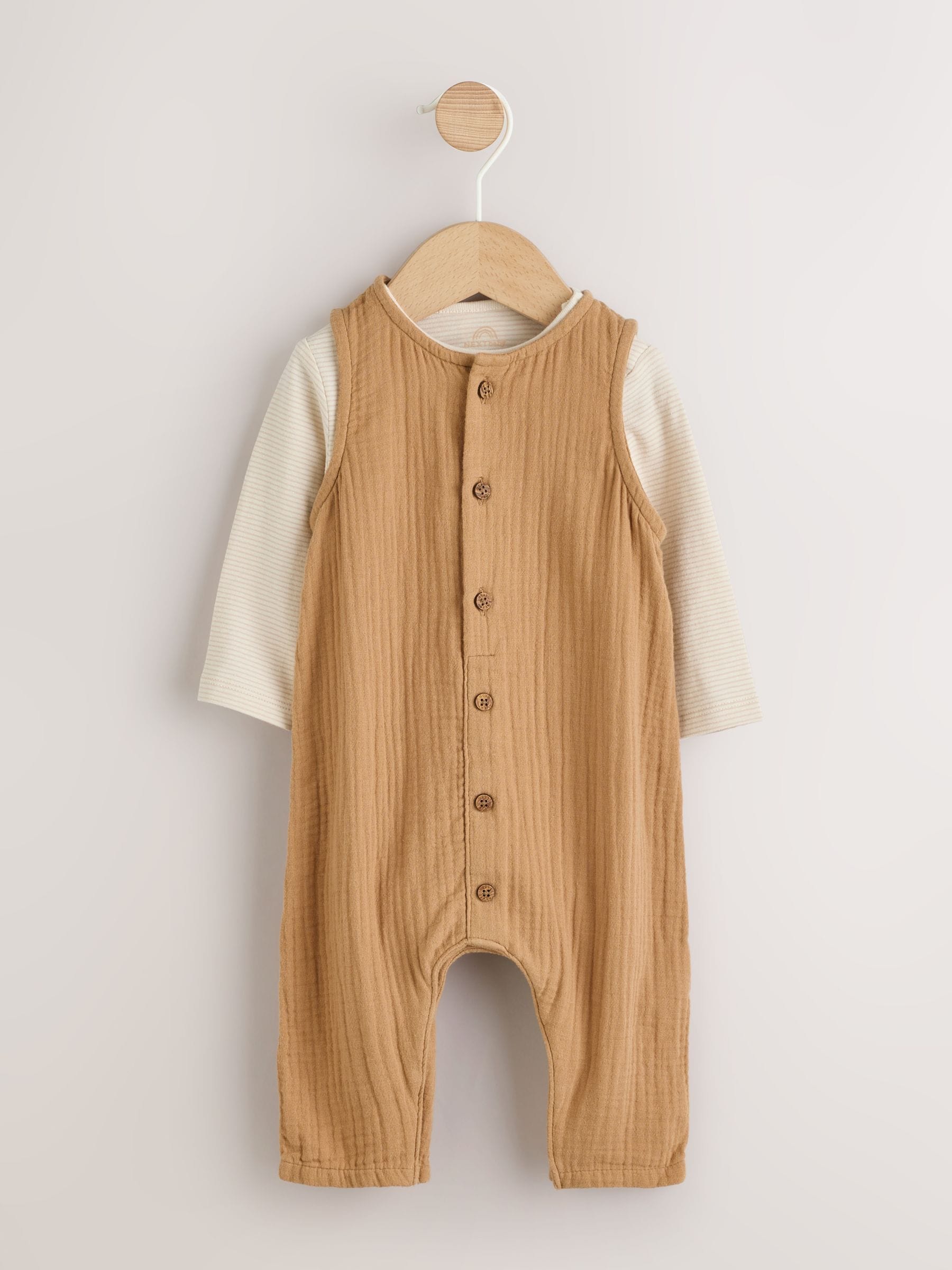 Bruin - Babyset van tuinbroek en rompertje (0 mnd-2 jr)