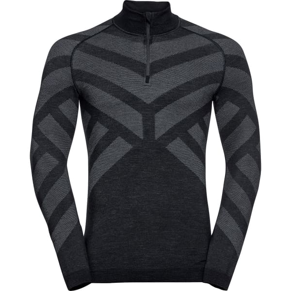 T-shirt thermique ODLO NATURAL + KINSHIP WARM BL TOP TURTLE NECK HALF ZIP BLACK MELANGE