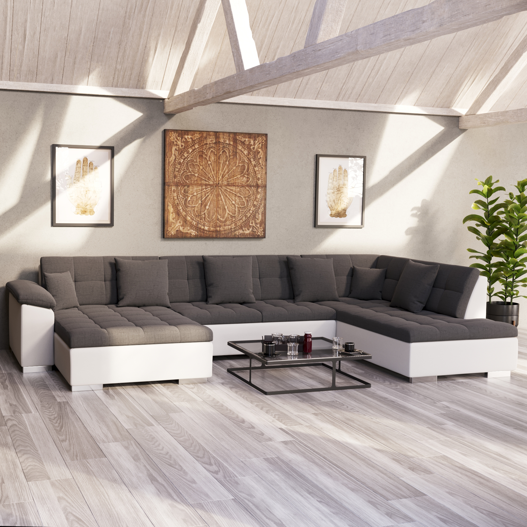 Ecksofa ARIA links anthrazit/weiss