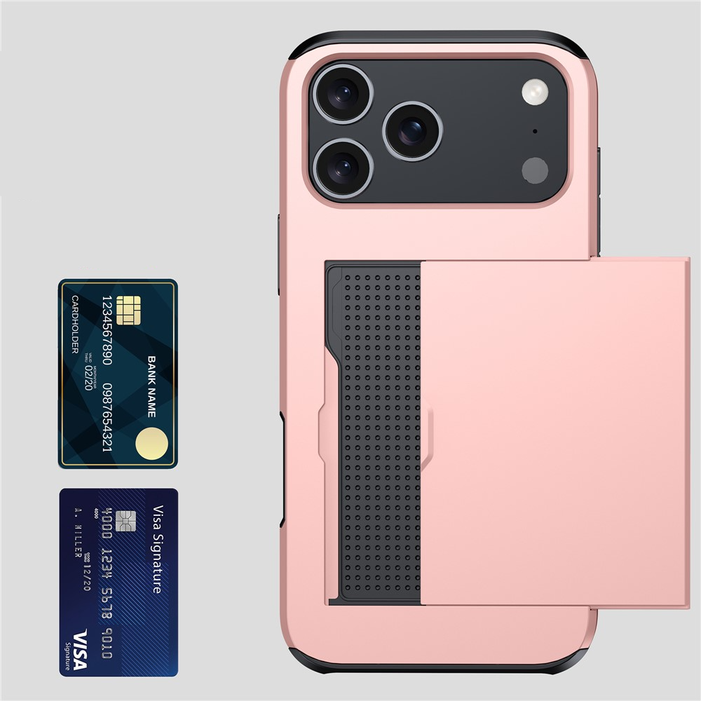 iPhone 17 Pro Max Hybrid Hardcase Hülle mit integriertem Karten Portemonnaie (aufschiebbar) - Schwarz