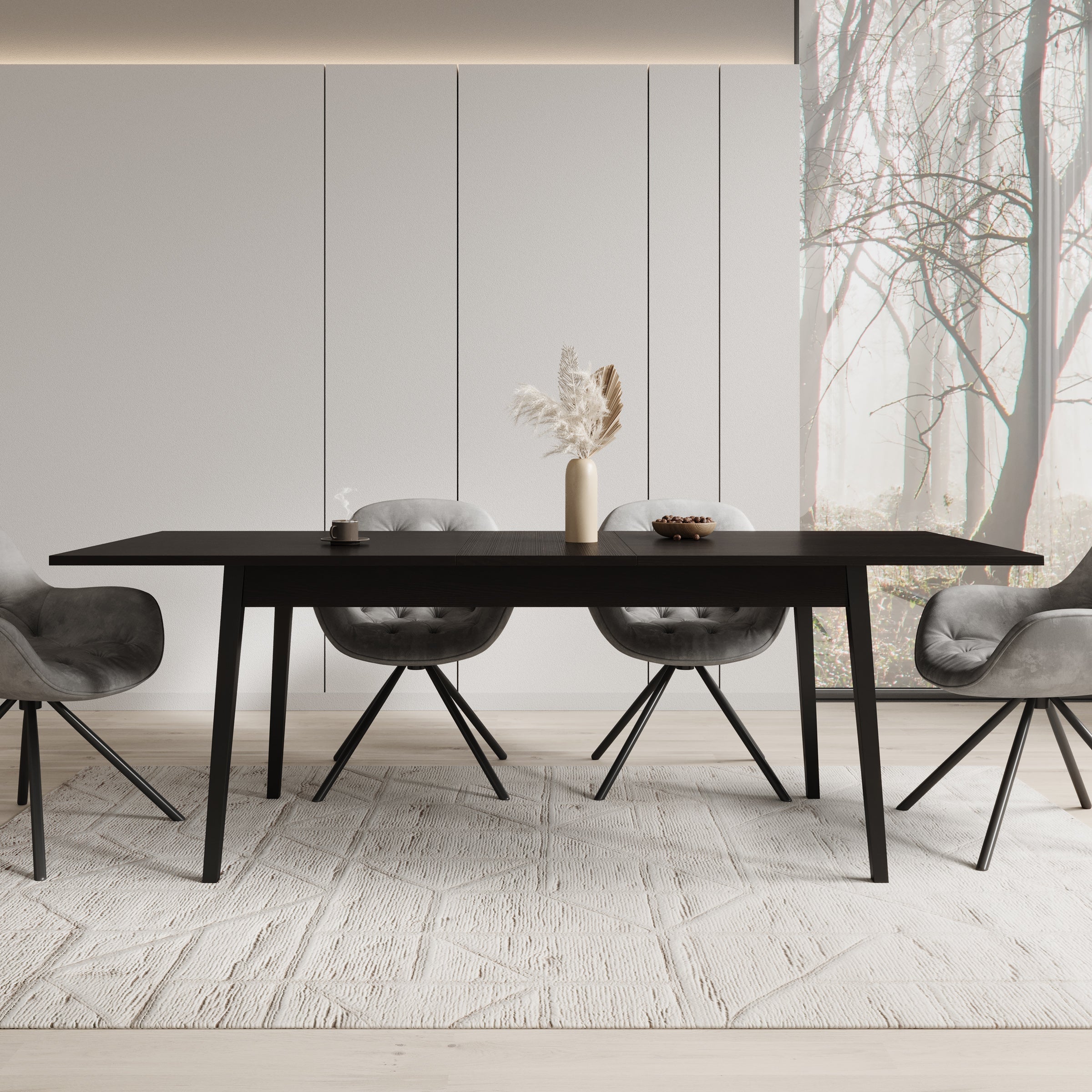 Meubella - Eetkamertafel Monor - Zwart eiken - 220 cm - Uitschuifbaar