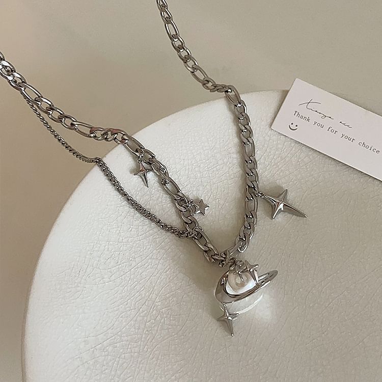Gemsha - Planet Faux Pearl Hanger Legering Ketting