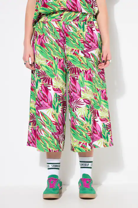 Culotte, Wide Legs, Jungle-Print, smaragdgrün