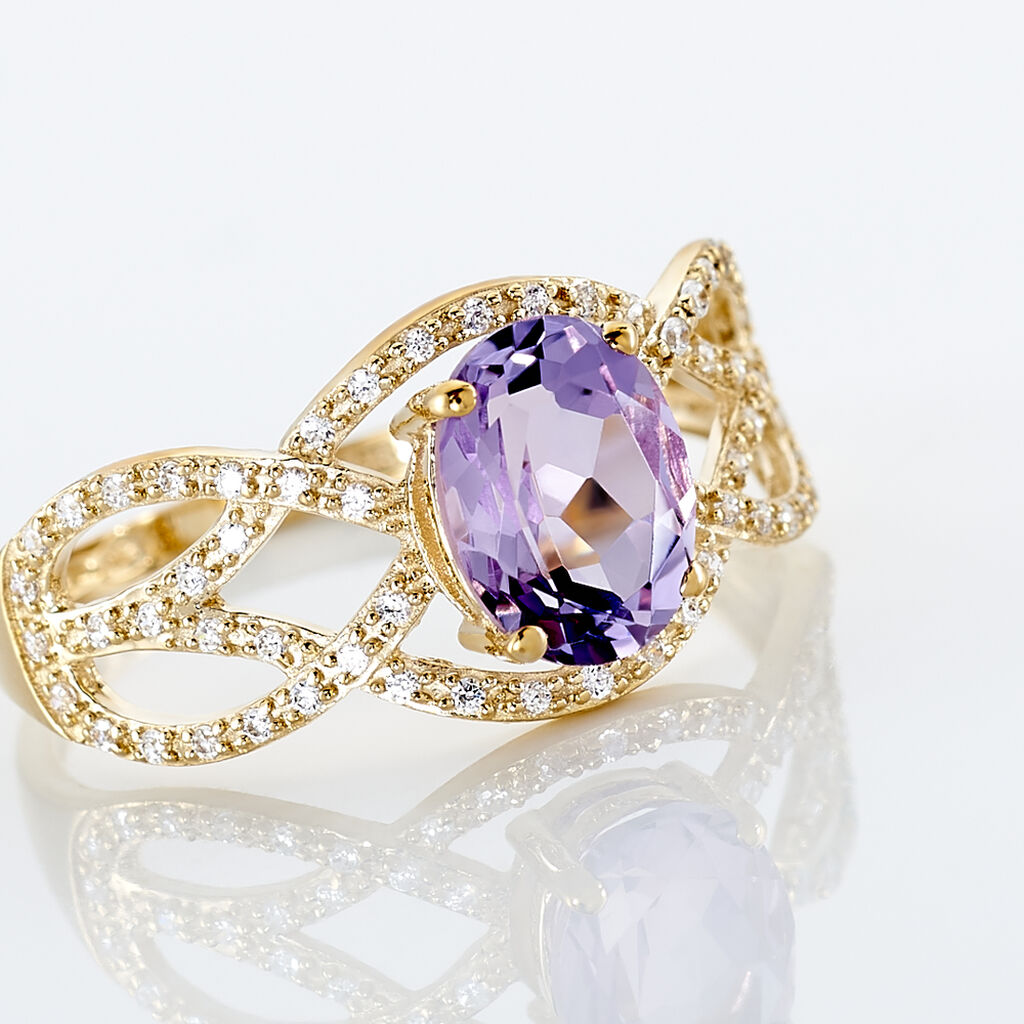 Bague Tina Or Jaune Amethyste Et Oxyde De Zirconium