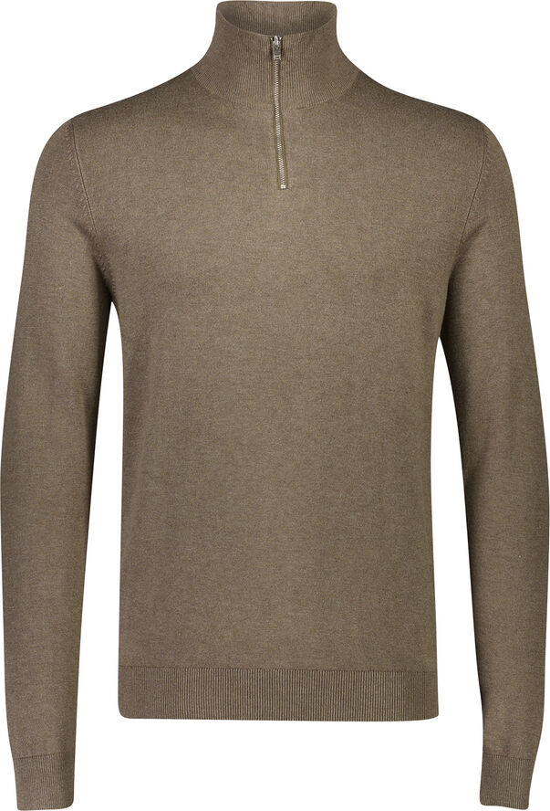 Lindbergh Ecovero half zip L/S knit Dk sand mel