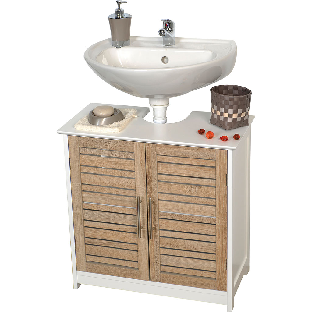 Meuble sous-lavabo STOCKHOLM 2 portes blanc et bois 60x70x30cm