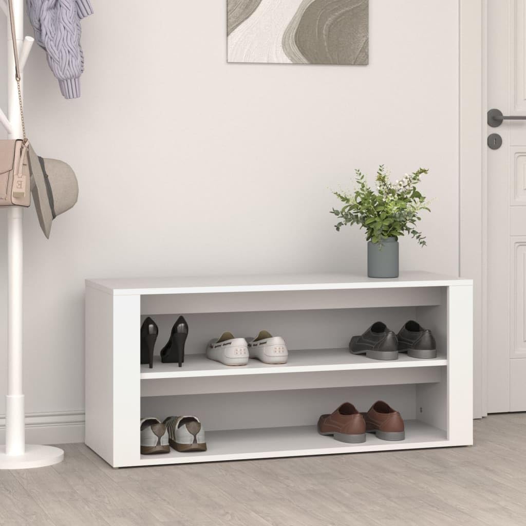 Schuhregal Weiß 100x35x45 cm Holzwerkstoff mit 2 Fächern Modernes Design Robust und Langlebig Schuhschrank Organizer für Flur Wohnzimmer Schlafzimmer