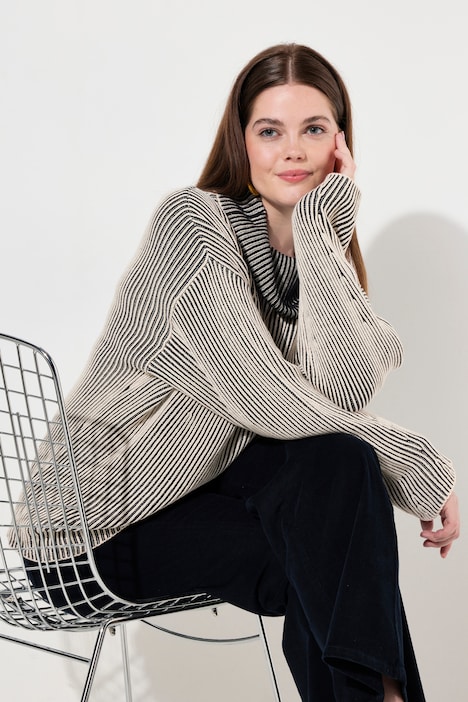 Pullover, Rippstrick, Rollkragen, Langarm, Biobaumwolle