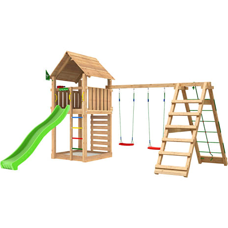 Jungle Gym Cabin 2.1 legetårn inkl. klatremodul og rutsjebane