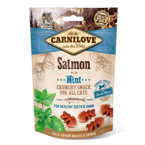 Biscoitos crocantes Carnilove com salmão e menta para gatos