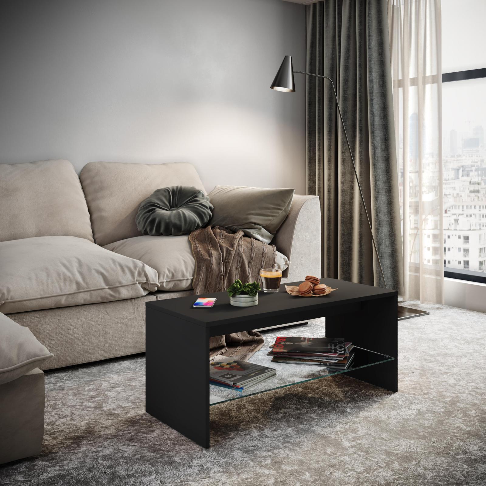 Couchtisch WISAL - schwarz - Glasablage - 90 cm
