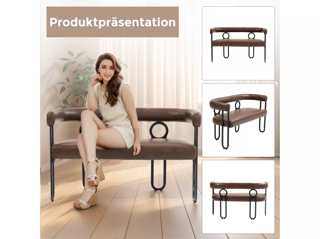 Haobosic - Canapé Double en PU Cuir Brun Foncé avec Dossier Arrondi, Cadre Métallique Robuste, Design Moderne et Élégant, Capacité de 250 kg
