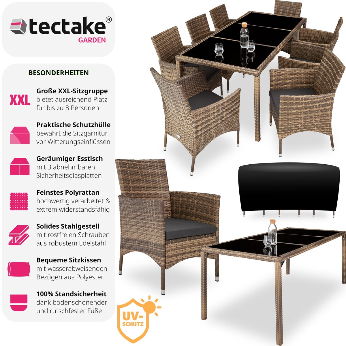 tectake Valencia rotan zitgroep voor 8 personen inclusief beschermhoes