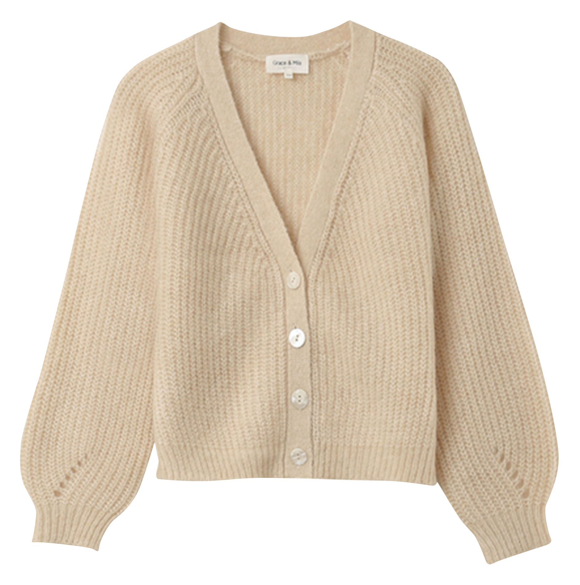NASTER - Cardigan col V droit en maille | Beige