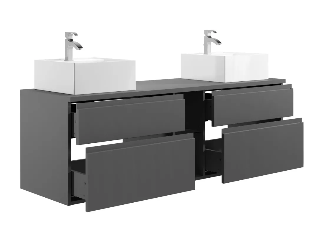 Meuble de salle de bain suspendu avec double vasque - Gris - 150 cm - MAGDALENA II