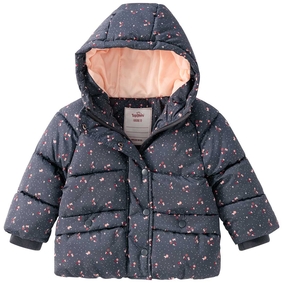 Topomini Baby Winterjacke mit Blümchen dunkelgrau