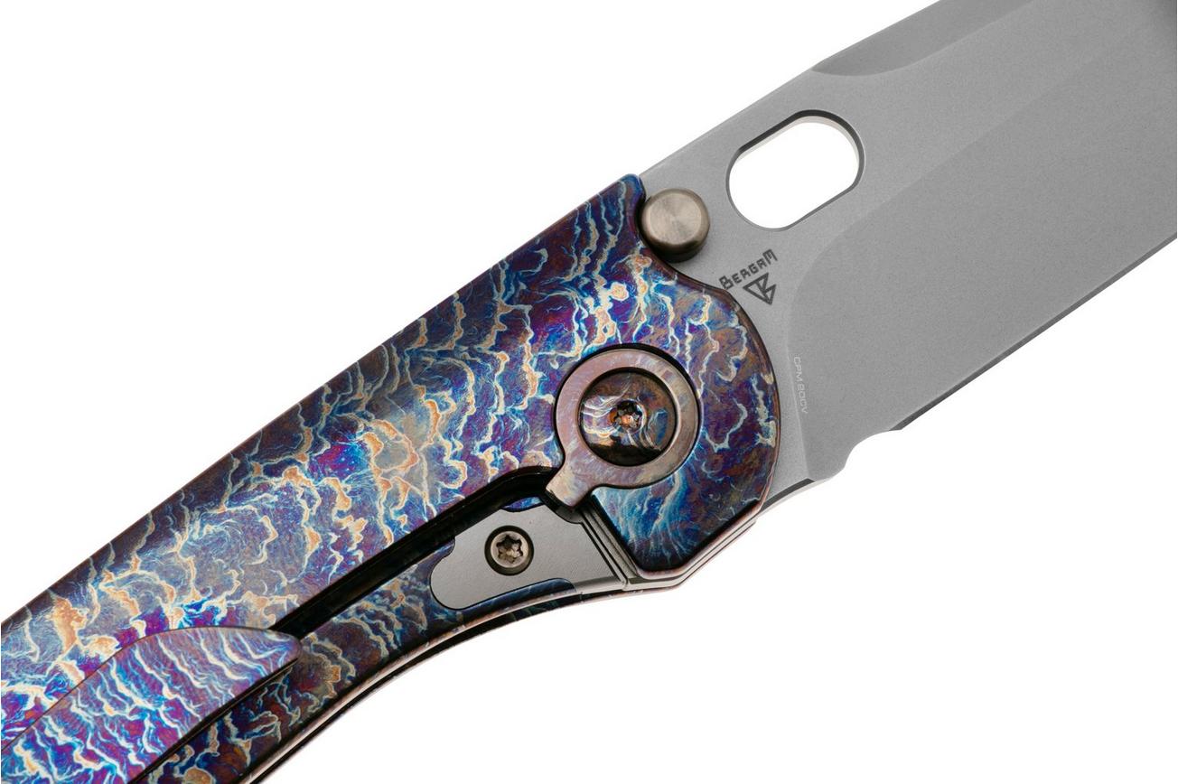 WE Knife Attor WE23037-2 Polished Bead Blasted CPM 20CV, Flamed Titanium, Golden Titanium Inlay zakmes, Dalibor Bergam design