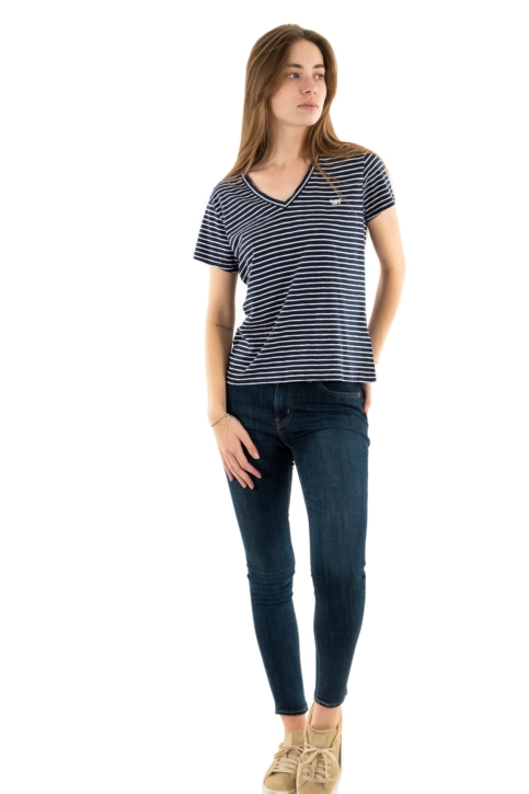 Tee shirt superdry studios slub emb vee ibx navy/optic stripe