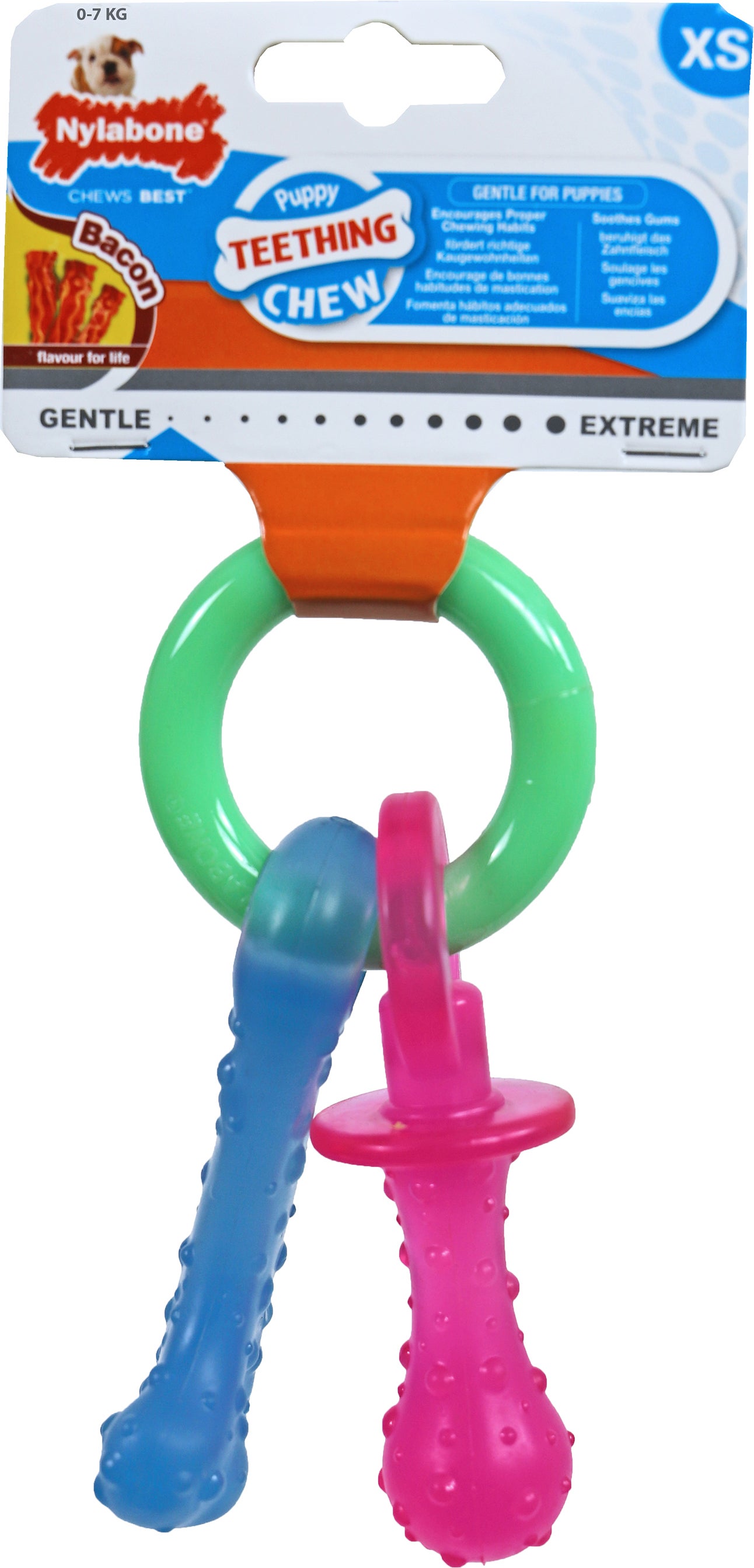 Nylabone hondenspeelgoed Teething Chew bacon puppy XS