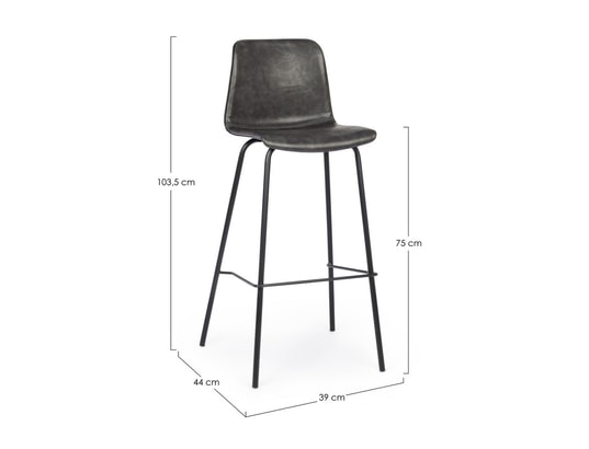 CONCEPT1 - Tabouret Lot de 2 T. Kyra Pu anthracite Vintage (Bar)