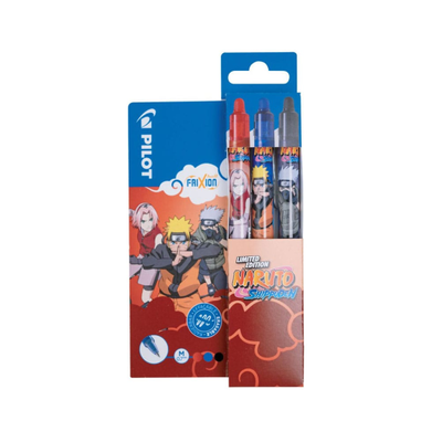 Pilot Frixion Ball Clicker Naruto - Pack de 3 Rollers effaçables - 0,7 mm - couleurs assorties
