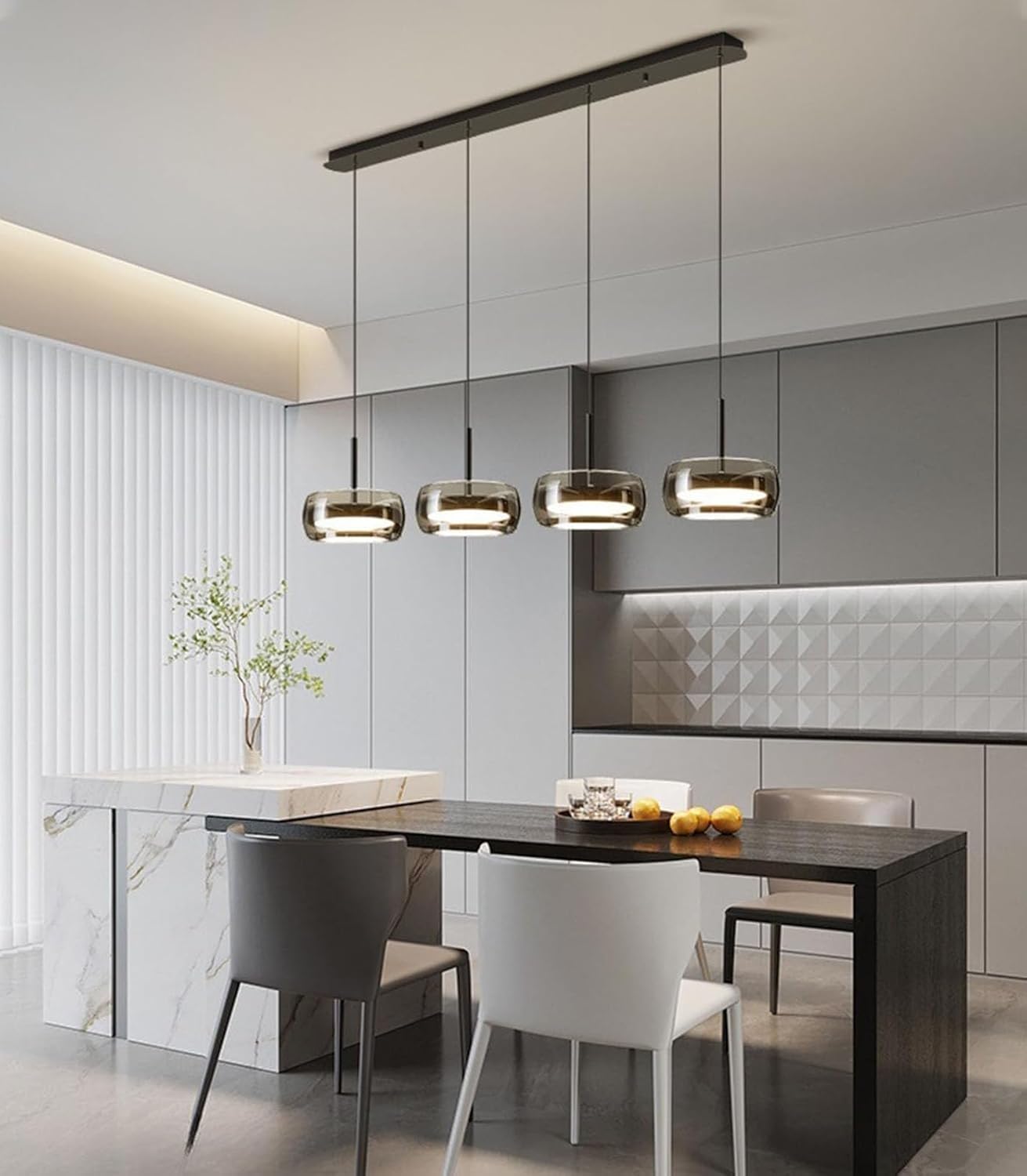 Moderne LED Pendelleuchte Kristall Glas Hängeleuchte Wohnzimmer Dimmbar Esstischlampe Hängelampe Esstisch mit Fernbedienung Pendellampe für Kücheninsel Esszimmer Wohnzimmer (4 Köpfe)