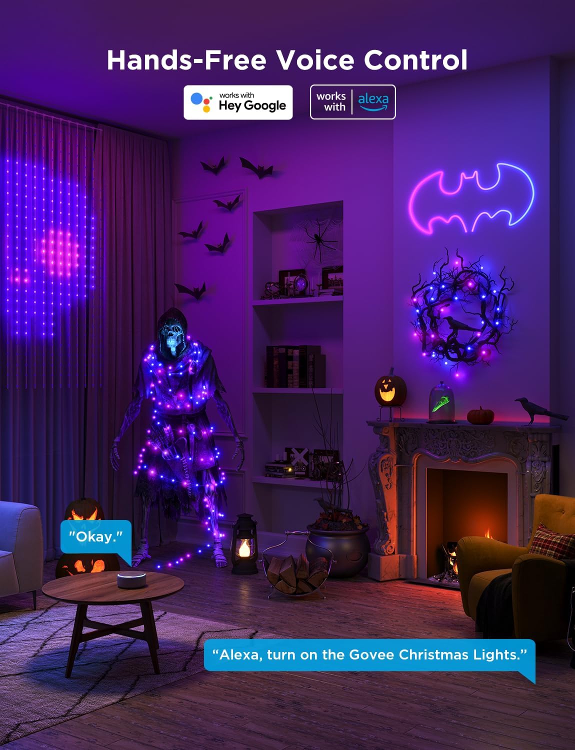 Govee Christmas Lights 66ft, Smart RGBIC Halloween Lights App-Controlled, 99+ Scene Modes, IP65 Waterproof, Sync with Music, Works with Alexa, String Lights for Christmas Halloween Decorations