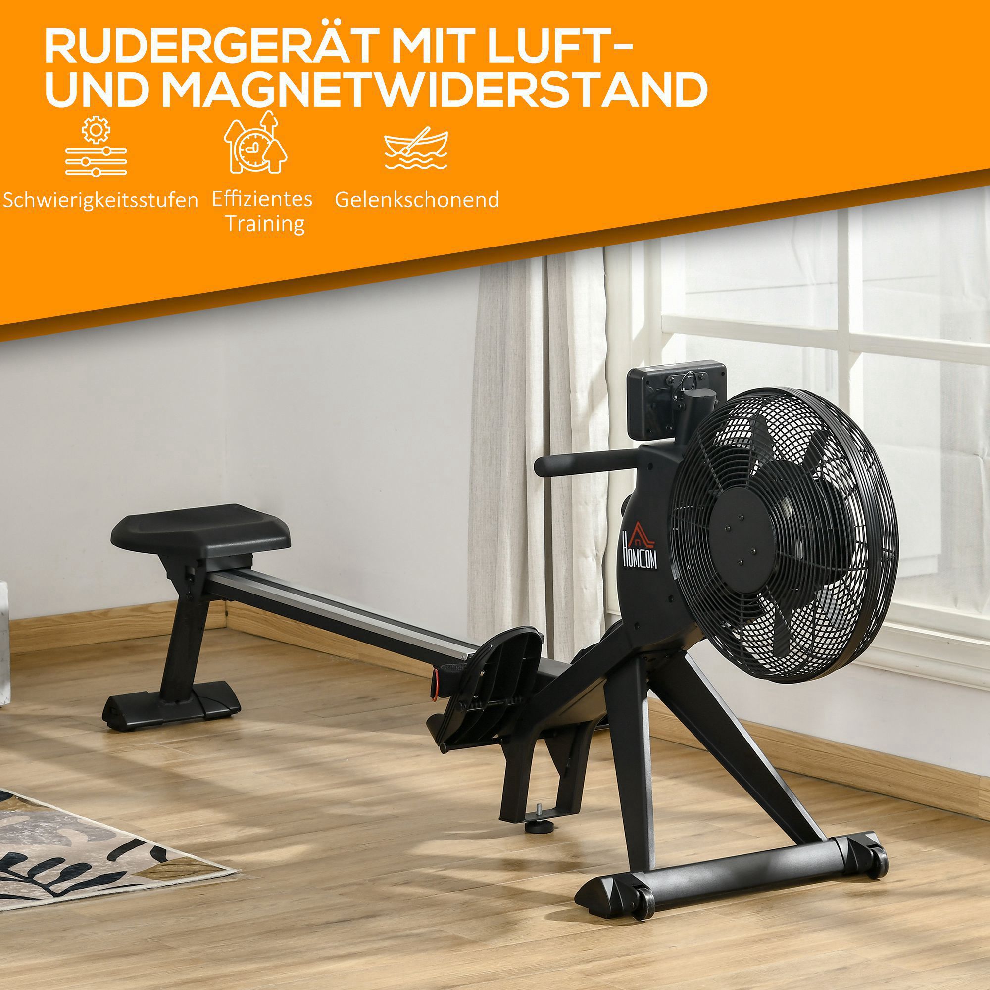 HOMCOM Rudergerät mitBildschirm schwarz 225L x 55B x 88H cm