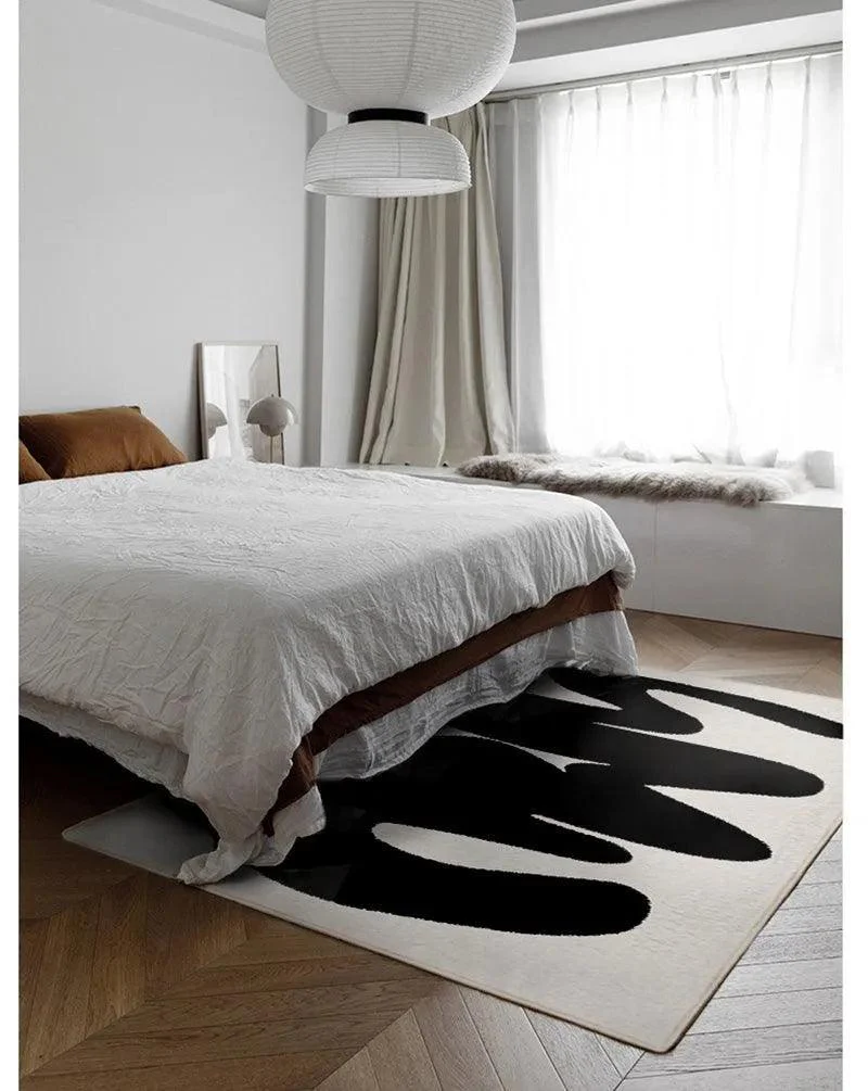 Modern Nordic Black White Solid Pattern Carpet | Minimal Art Plush Soft Decorative Rug